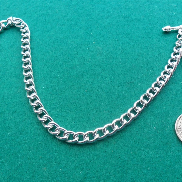 Albert pocket watch Chain silver coloured watch chain with Queen Elizabeth II Sh