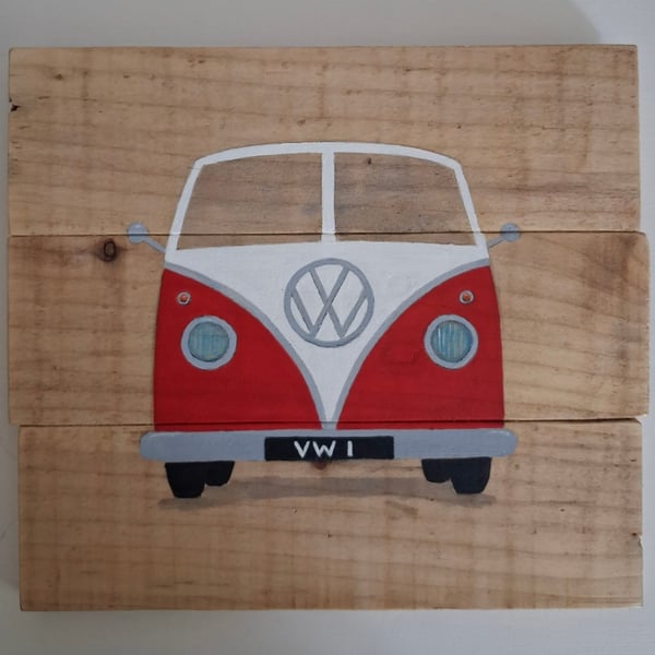 V W Van Painting on Recycled Pallet Wood