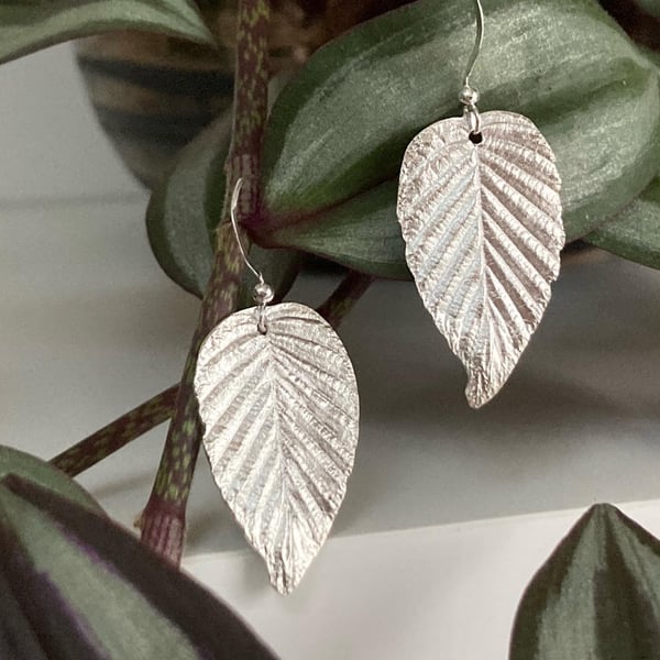 Handmade Fine Silver Beech Leaf Earrings