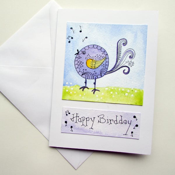 Happy Bird day Birthday Card, hand painted bird picture