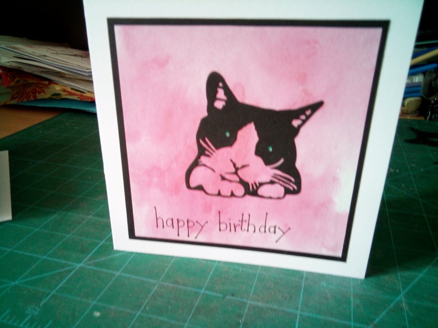 Pink cute cat birthday card