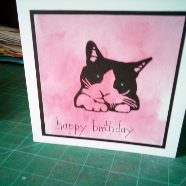 Pink cute cat birthday card