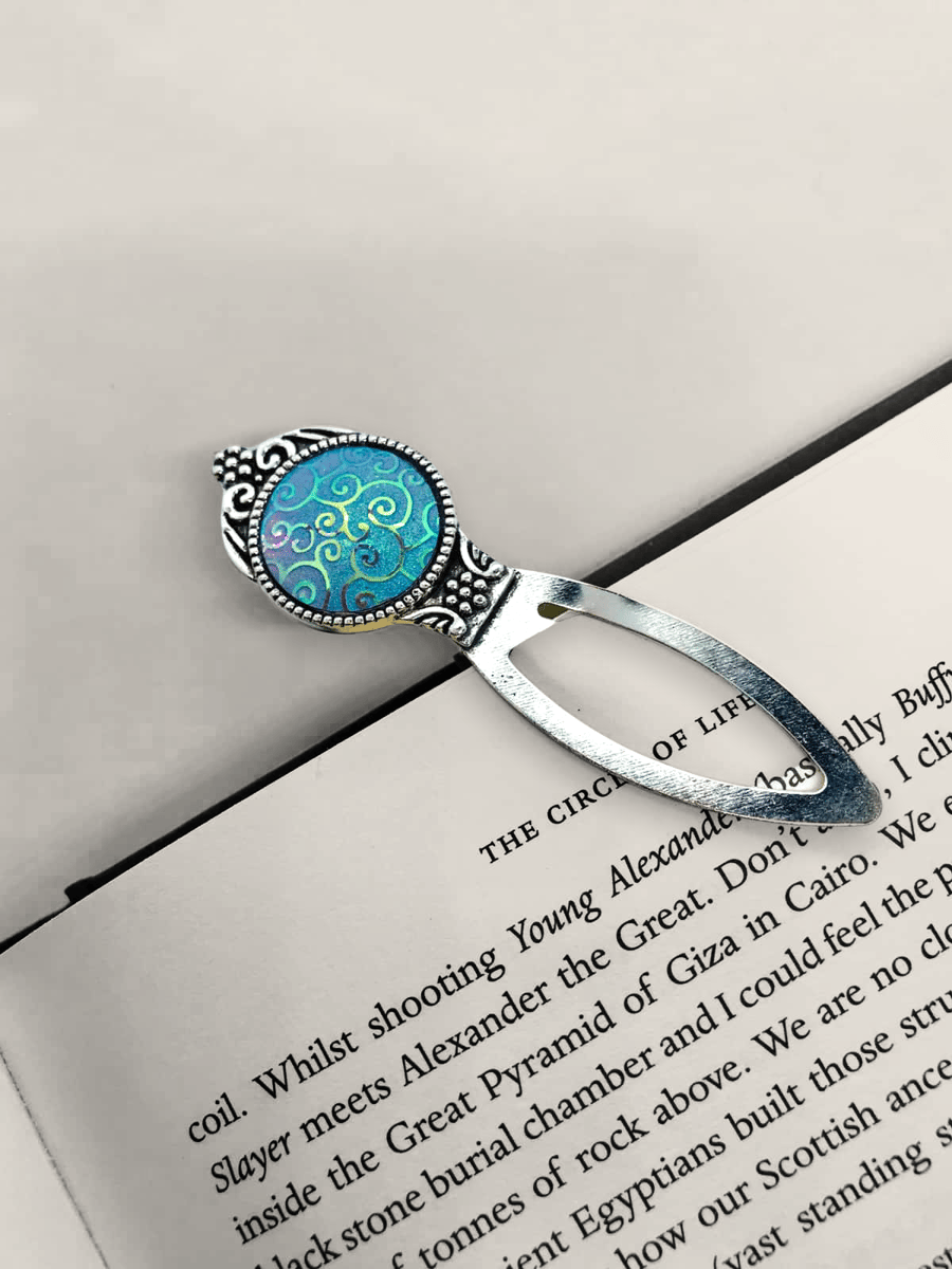 Pale blue Tibetan silver bookmark