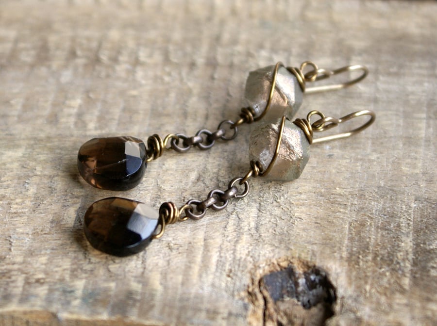 Smoky Quartz Briolette Earrings