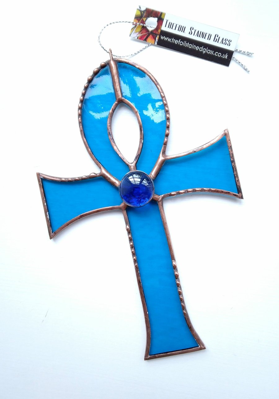 Stained Glass Egyptian Ankh - Turquoise