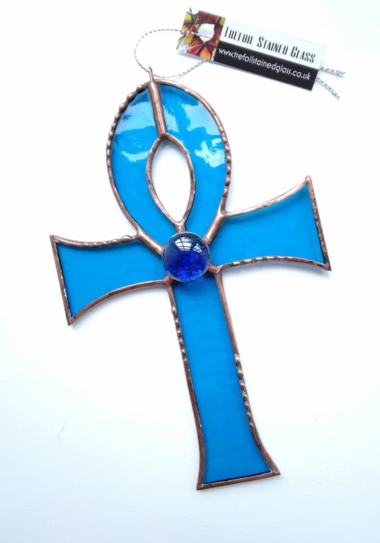 Stained Glass Egyptian Ankh - Turquoise