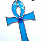 Stained Glass Egyptian Ankh - Turquoise