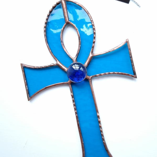 Stained Glass Egyptian Ankh - Turquoise