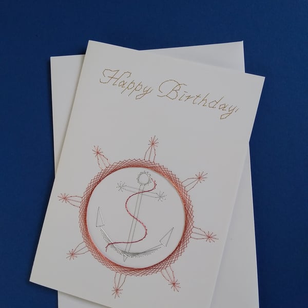 Ships Wheel and Anchor Birthday Card.