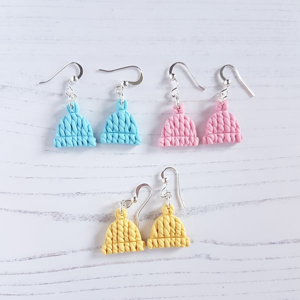 Winter knitted hat earrings - choose your colour