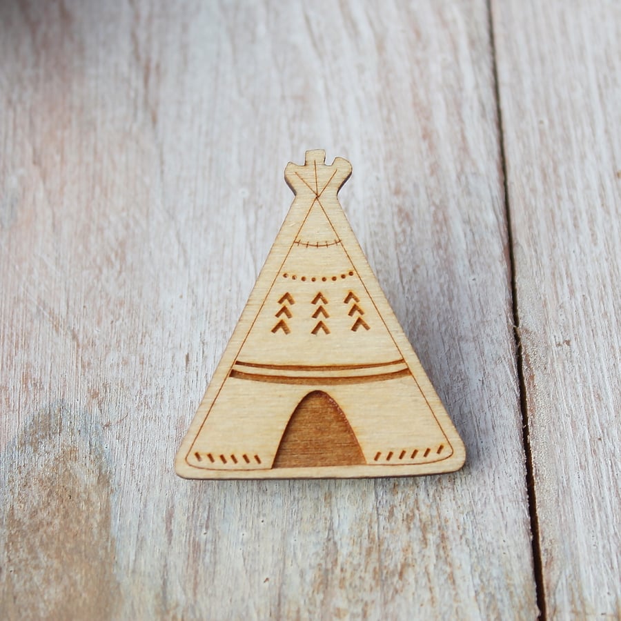 Wooden Teepee Brooch