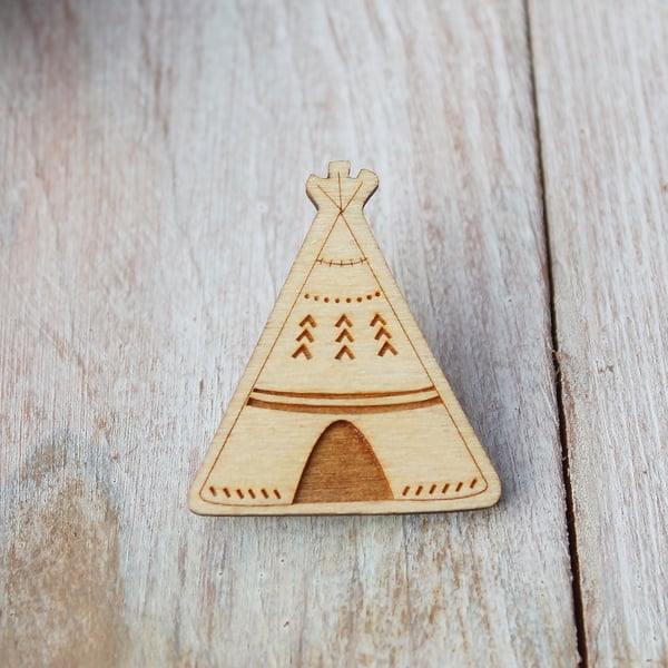 Wooden Teepee Brooch