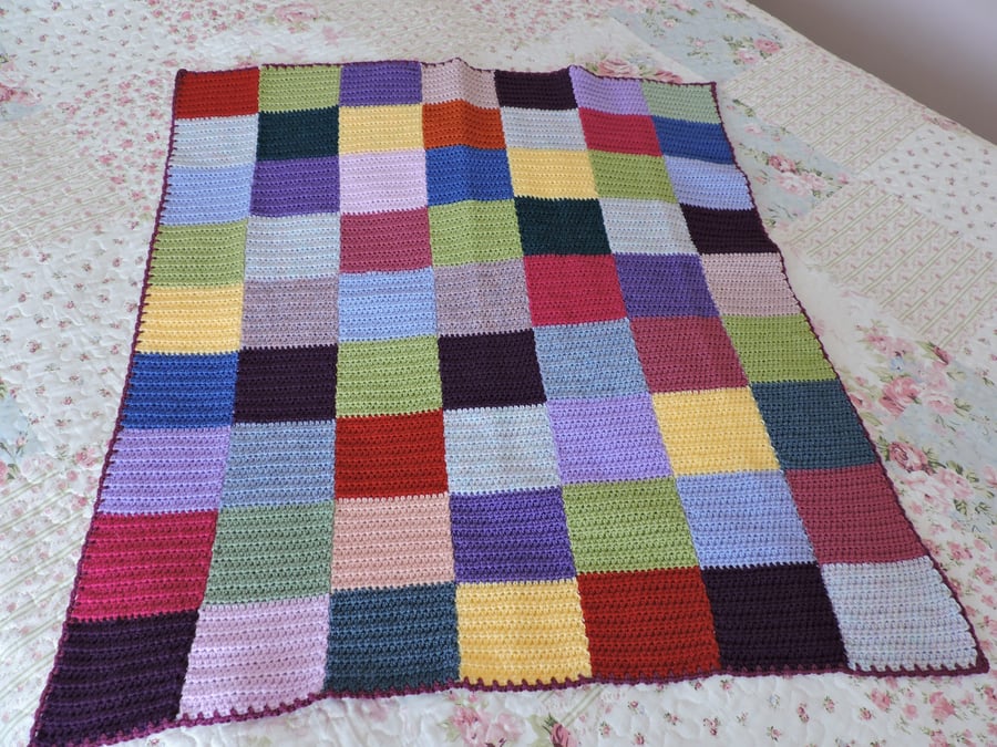 Crochet Patchwork Blanket   Multi Coloured