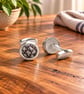 Grey Salmon Leather Cufflinks, Stainless Steel