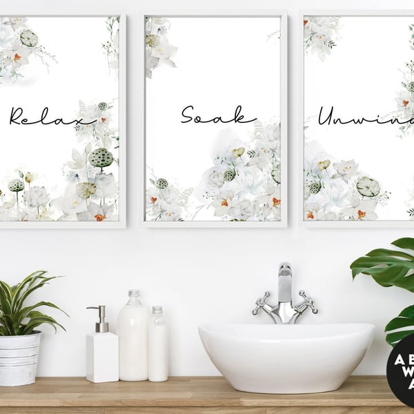 Spa Bathroom Art, Botanical Bathroom, Plant Print Set of 3, Bohemian Decor, Rela