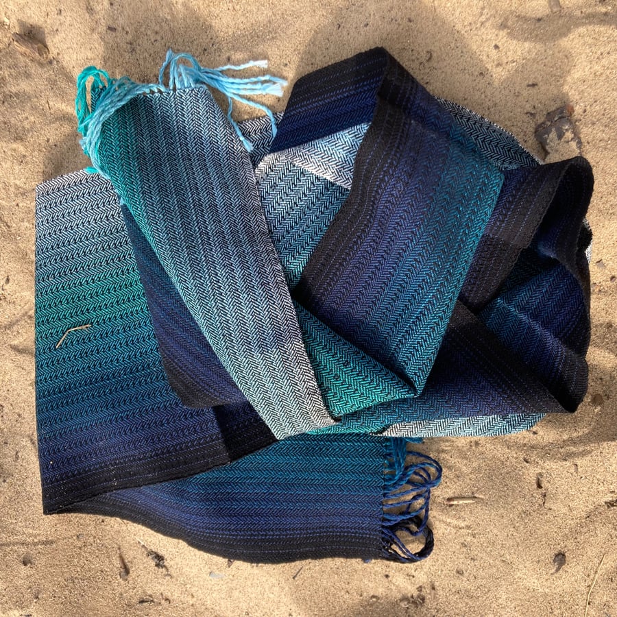 I Lost my Heart to the Deep Blue Sea Handwoven Herringbone Cotton Scarf