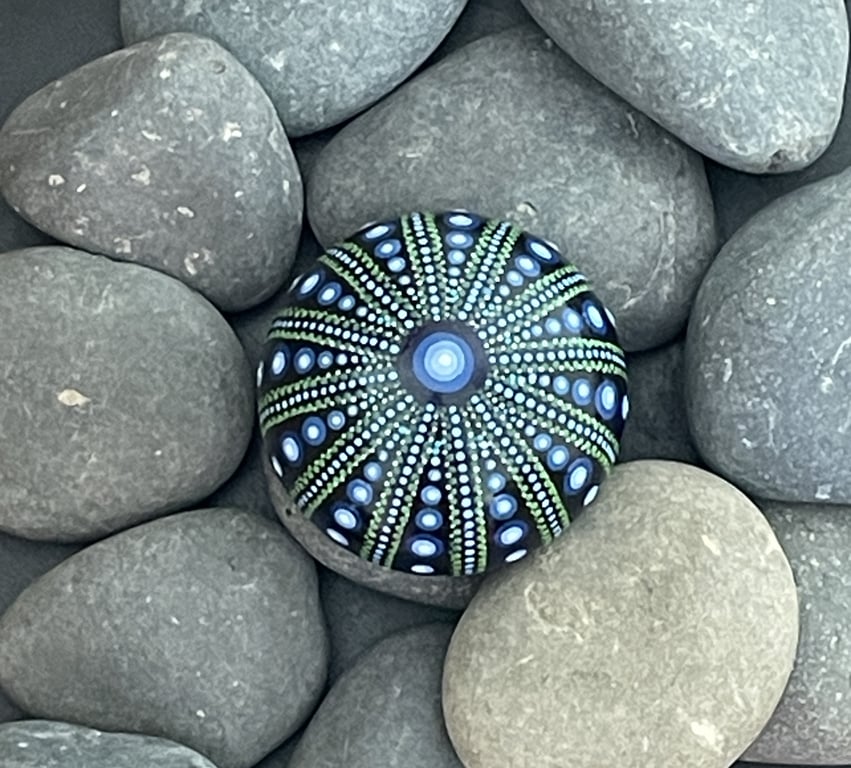 Blue Dot Mandala Sea Urchin Rock Art Stone Acrylic Art Painting Hand Painted