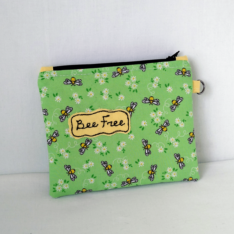 Bee Free small, zipped pouch, bees and daisies, POSTAGE INCLUDED