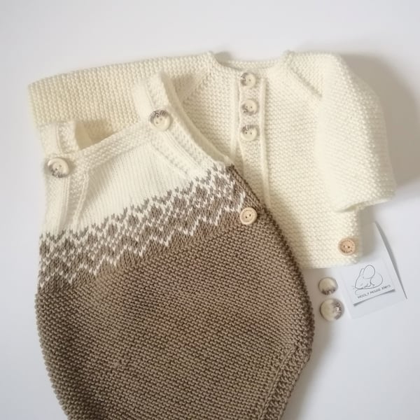 Hand knitted baby romper, babygrow, coverall