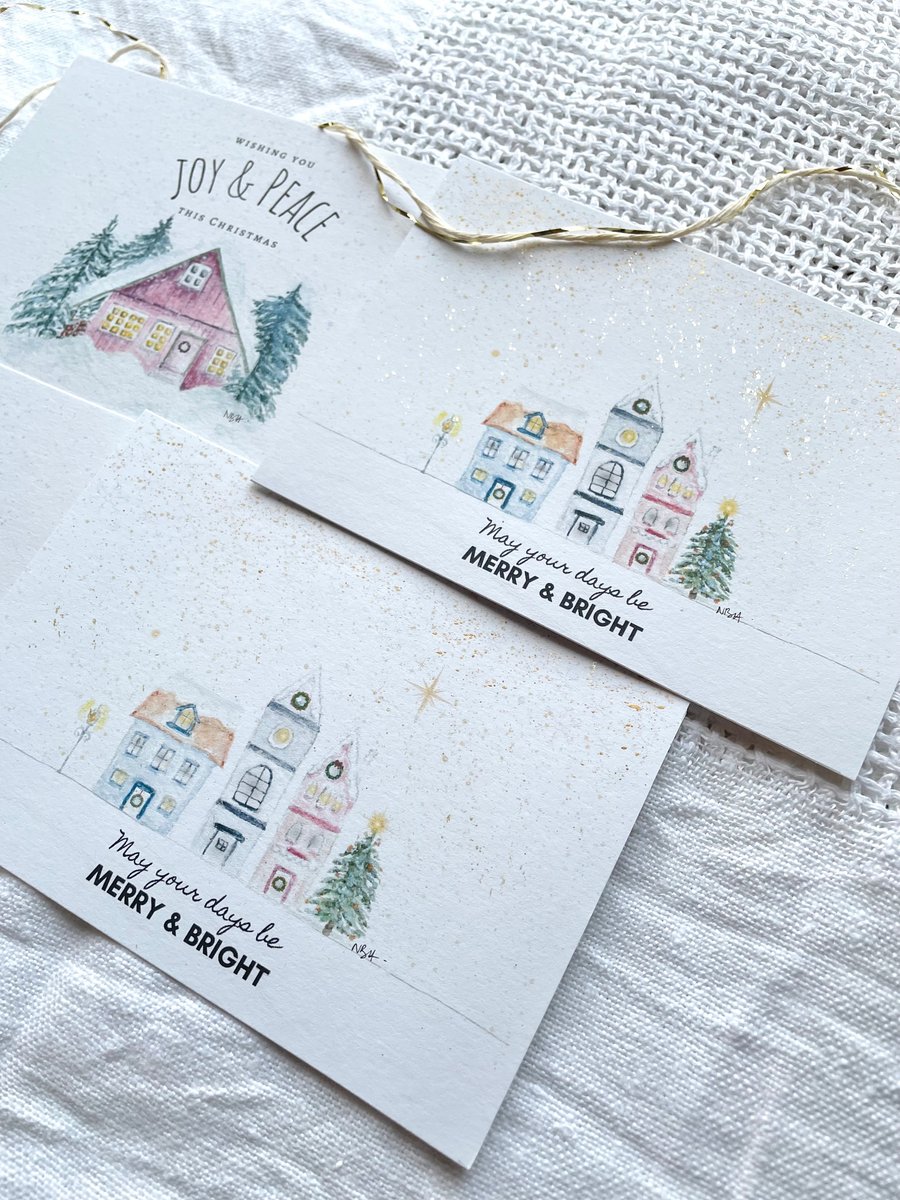 Christmas Notecard set of 4 (Joy & Peace and Merry & Bright)