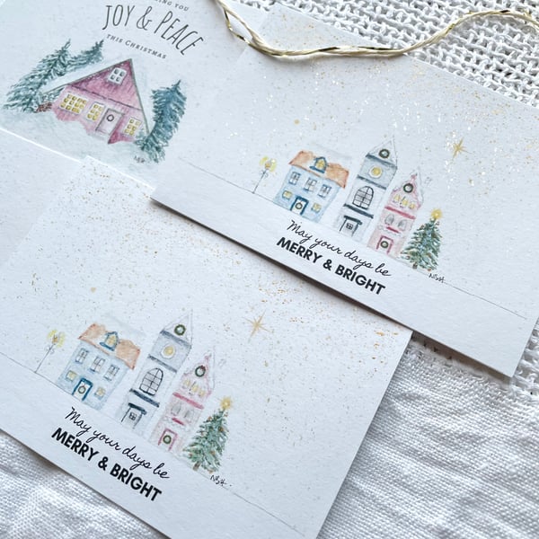 Christmas Notecard set of 4 (Joy & Peace and Merry & Bright)