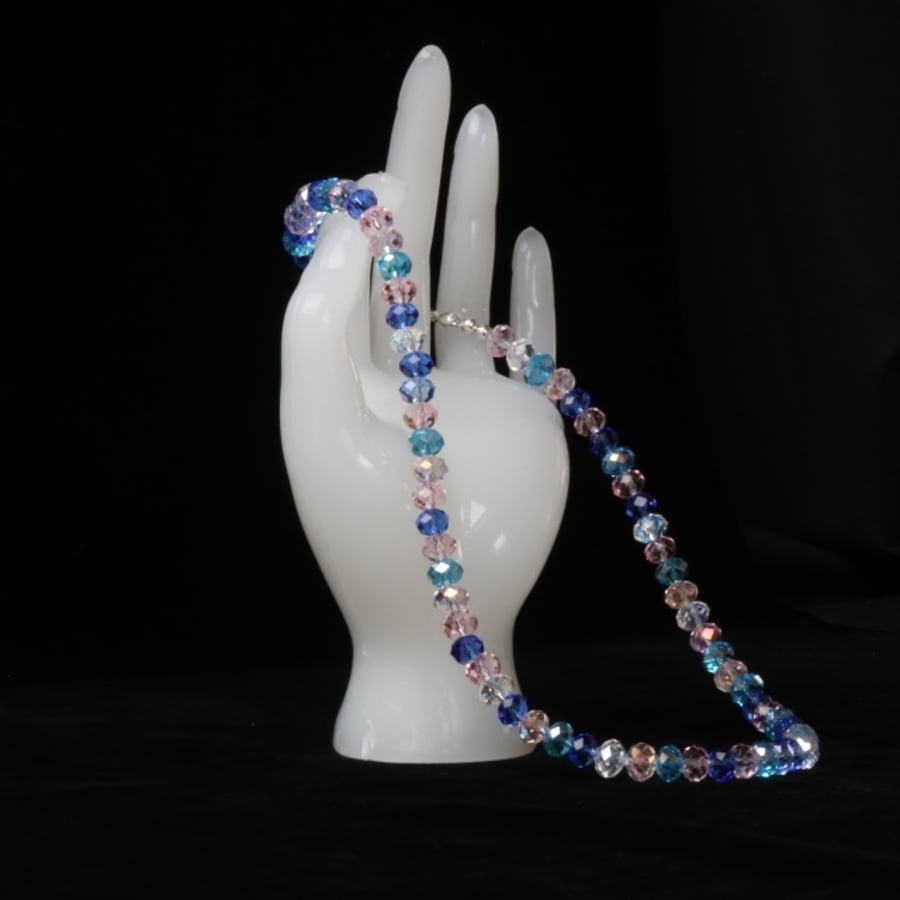 Blue, Aqua and Pink Faceted Chinese Crystal Necklace