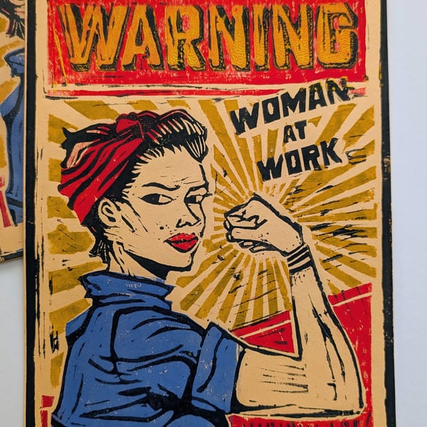Woman at Work Lino Print 