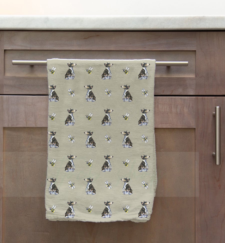 Bull Terrier & Bee Tea Towel
