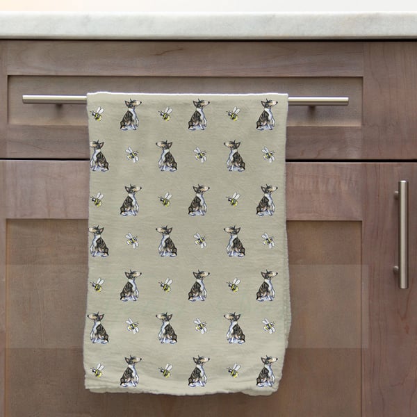 Bull Terrier & Bee Tea Towel