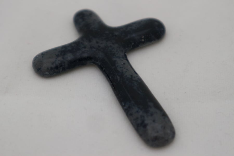 Handmade cast glass holding cross - Sorrow