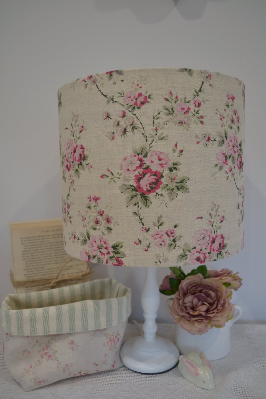 Olive and Daisy Lampshade - Country Roses linen lampshade 25cm drum