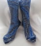 Hand-cranked Knitted Ribbed Wool Socks Size 8 to 9 - Image 1