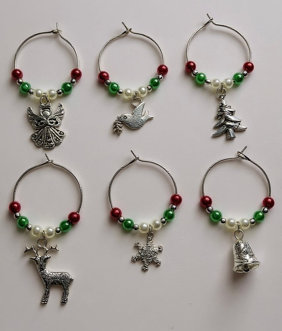 Wine Glass Charms, set of 6,Christmas Table Decor, 