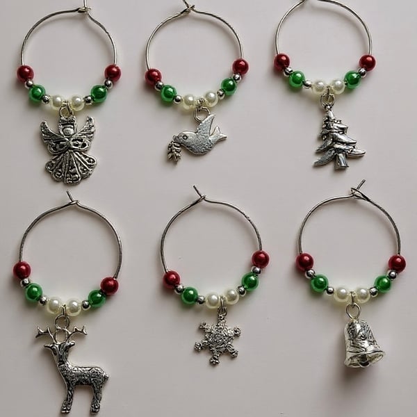 Wine Glass Charms, set of 6,Christmas Table Decor, 