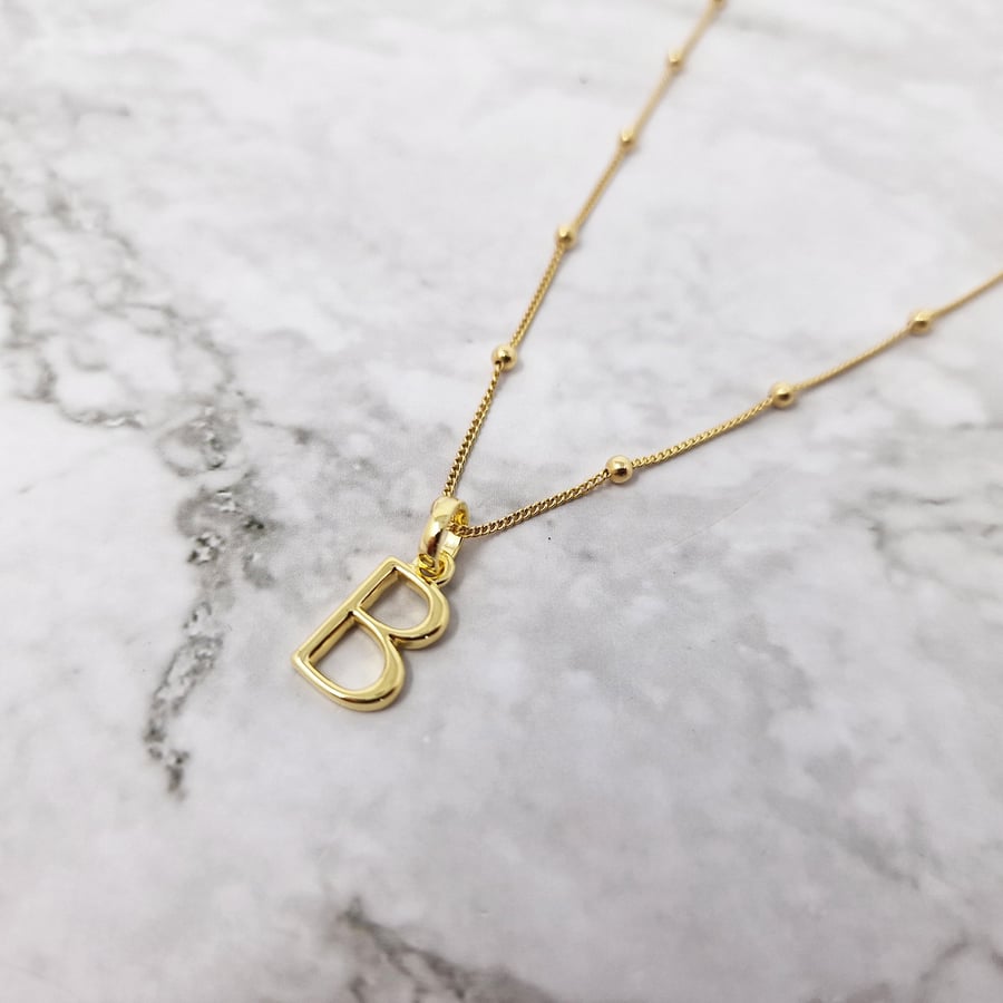 Gold Initial Necklace - Personalised Letter Pendant, Birthday & New Mum Gift