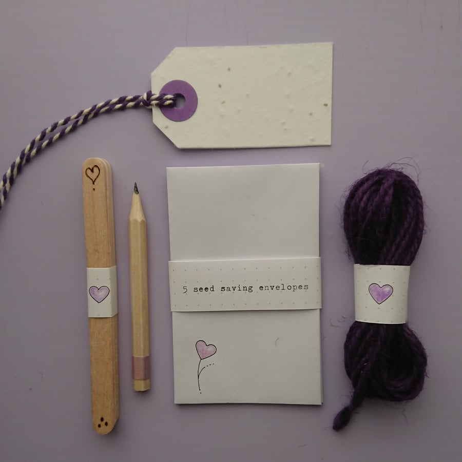 Valentine Garden Gift Set - plant labels, seed envelopes, twine & mini pencil
