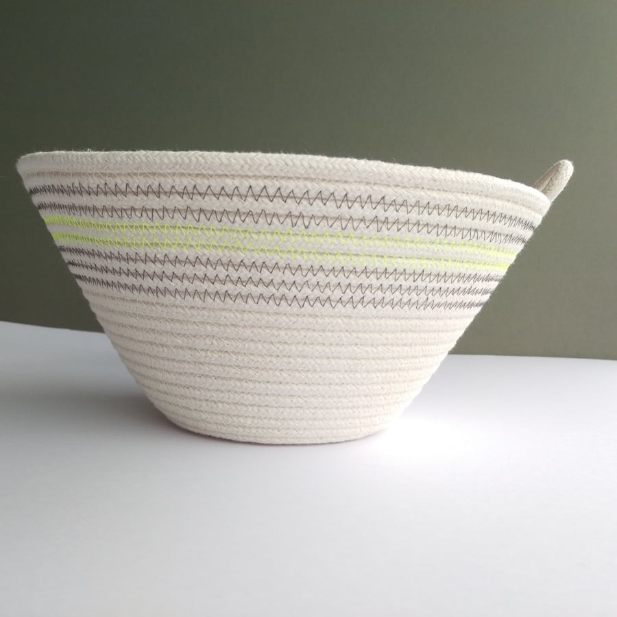 Jumbo Freshwater Bowl - a coiled rope bowl in grey and neon yellow