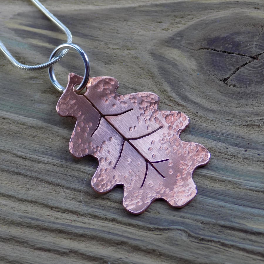 Copper oak leaf pendant