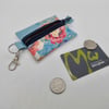 Key ring coin purse in blue floral oilcloth 