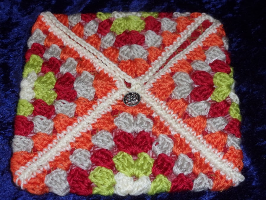 REDUCED PRICE Granny Square Crocheted Envelope Pouch