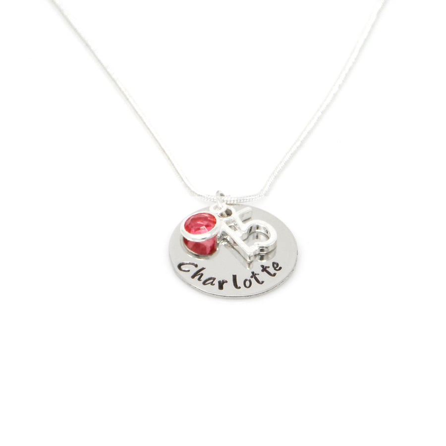 Personalised 15th Birthday Birthstone Necklace - Gift Boxed - Free Delivery