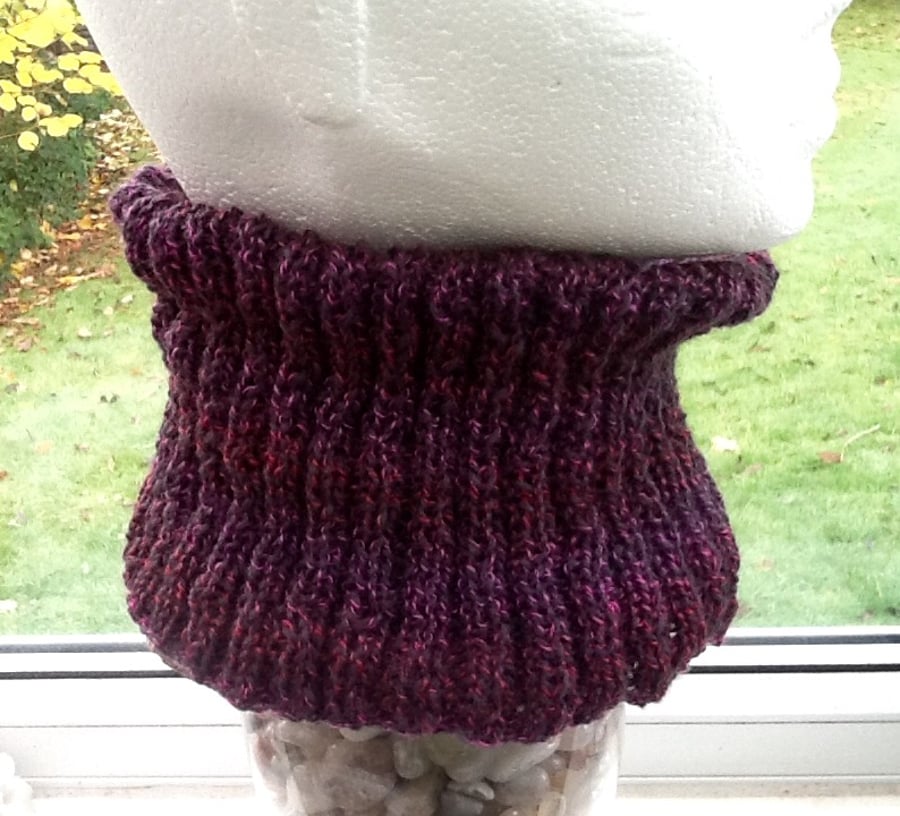 Winter Berry Rainbow Wide Rib Neck Cosy in Denys Brunton Designer Yarn.