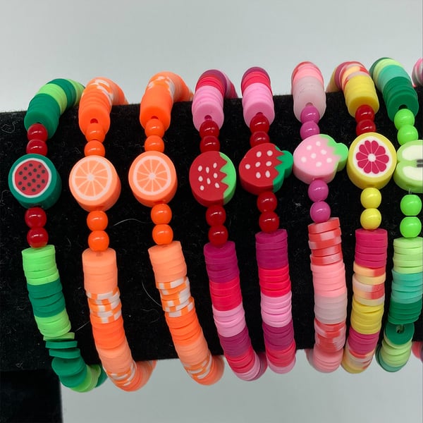 Fruit Styled Clay Beaded Bracelets with Clay Charms
