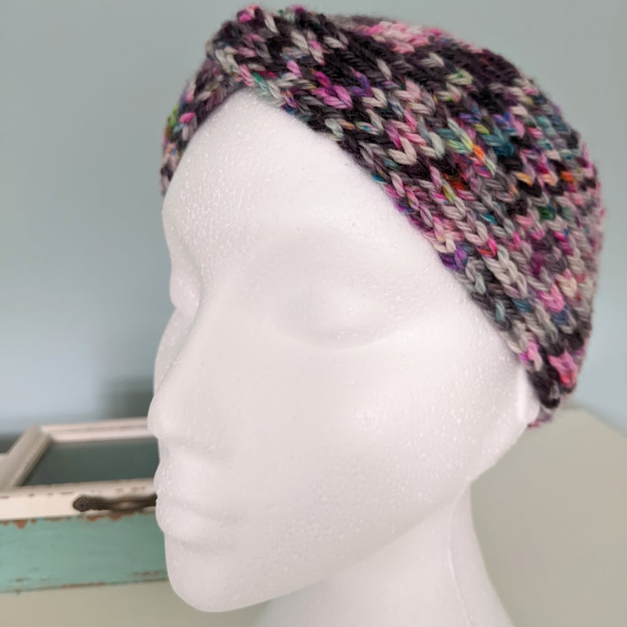 Chunky knit black speckled headband
