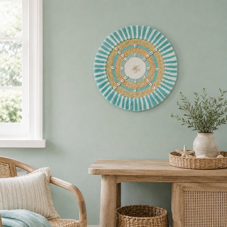 Mint Green, Off-White, Sisal & Shell Macrame Wall, Shelf & Console Table Decor