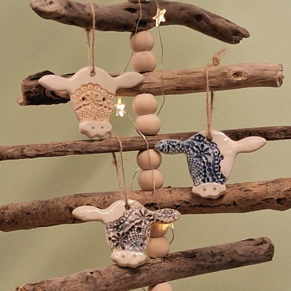 Ceramic cow hanging decoration
