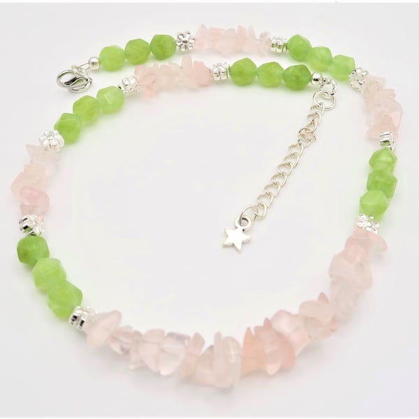 Jade and Rose Quartz Choker Necklace.   Free UK P&P