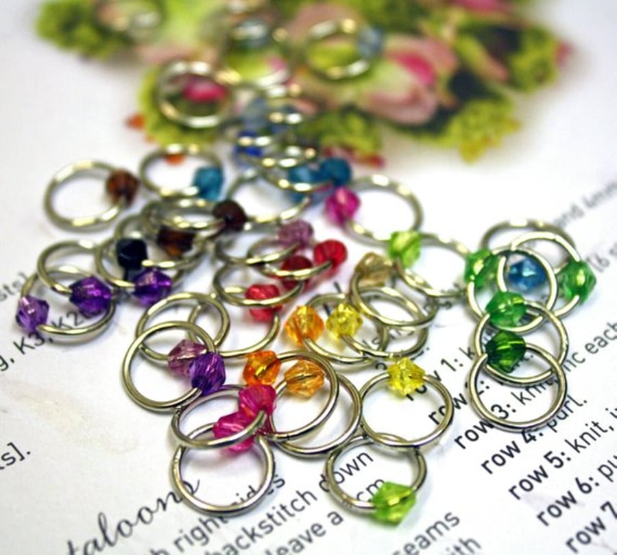 Ring stitch markers rainbow rings set of 40