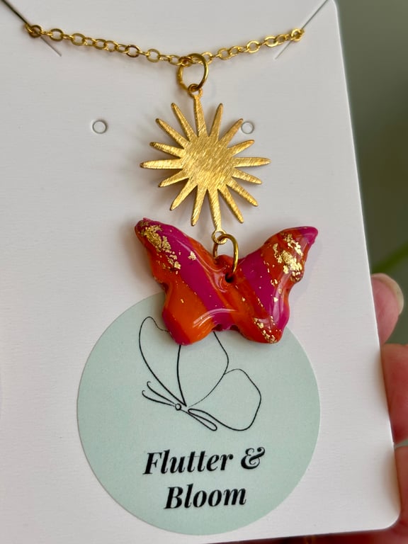 Solar Bloom – Butterfly & Sunburst Necklace