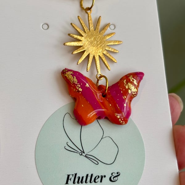Solar Bloom – Butterfly & Sunburst Necklace